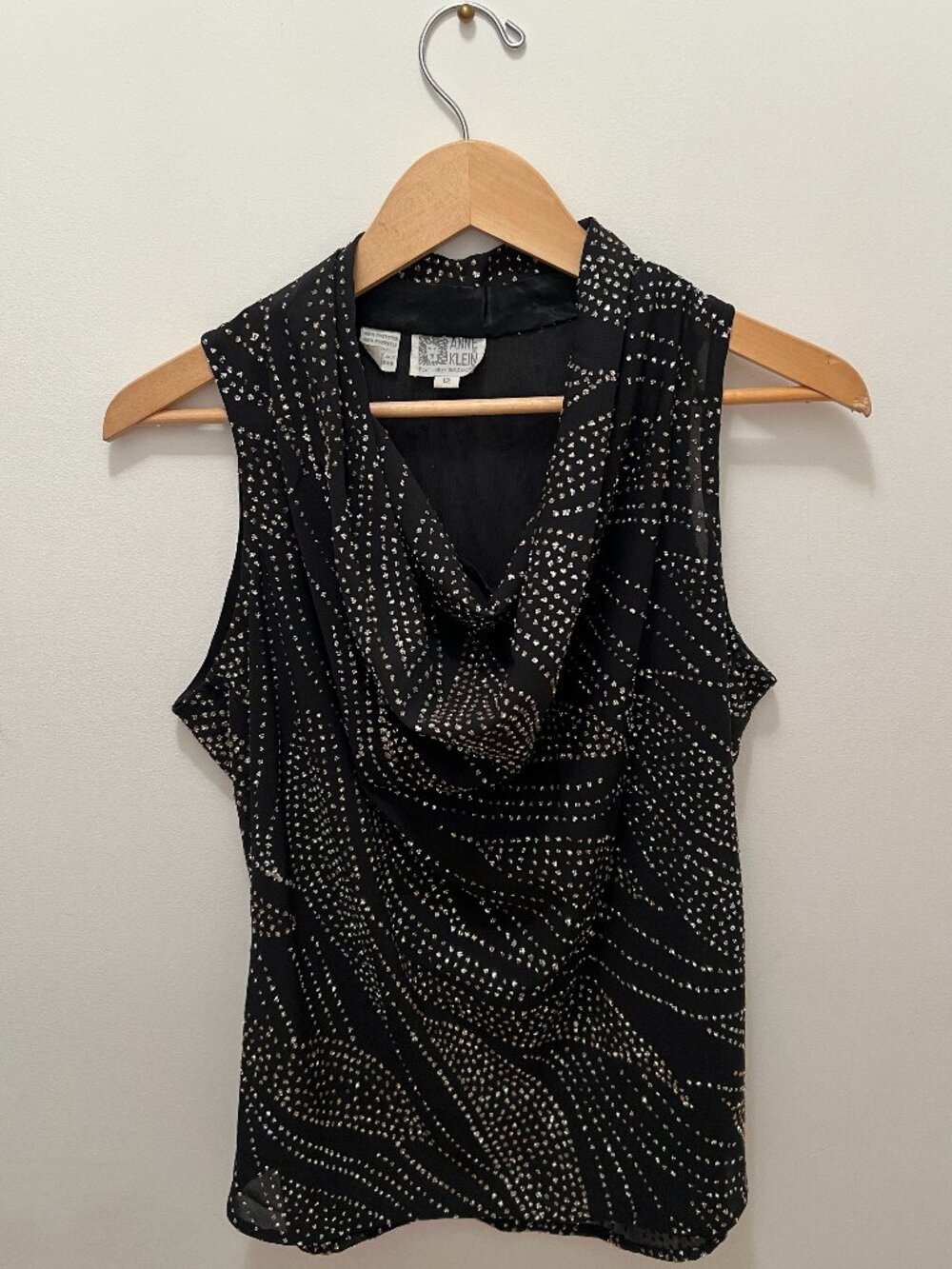Vintage Anne Klein for New Aspects Black Sequin Cowl Neck Top – Size 12